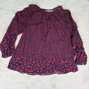 Vineyard Vines Women’s Blouse Large Pink Navy Animal Print Long Sleeve Tunic Top